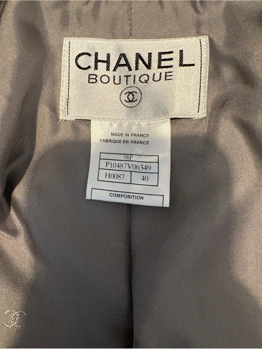 Vintage Chanel Boutique Blazer Grey 1998 Karl Lagerfeld/ Missing Buttons Sz 40CL